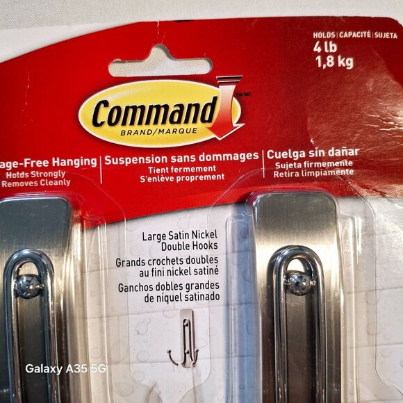 Command Large Satin Nickel Double Hooks Value Pack For Damage-Free Hanging 4 Lb - Picture 5 of 7